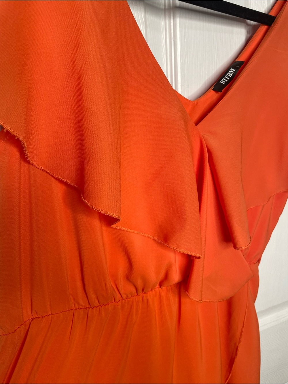 Orange Ruffle V-Neck Women's Dress